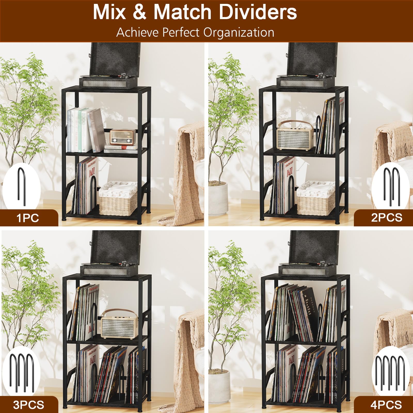 LOAKEKEL Record Player Stand, Vinyl Record Storage Hold Up to 200 Albums