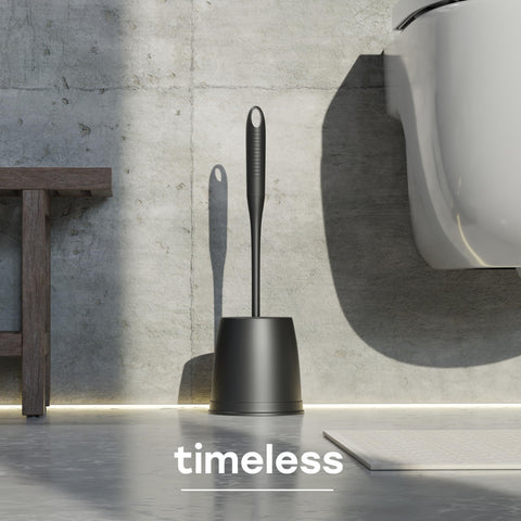 SAVEGA Toilet Brush Black with Innovative Bristles – Non-Slip Toilet Brush and Holder Set – Stylish and Hygienic Design (Matt Black and Grey)