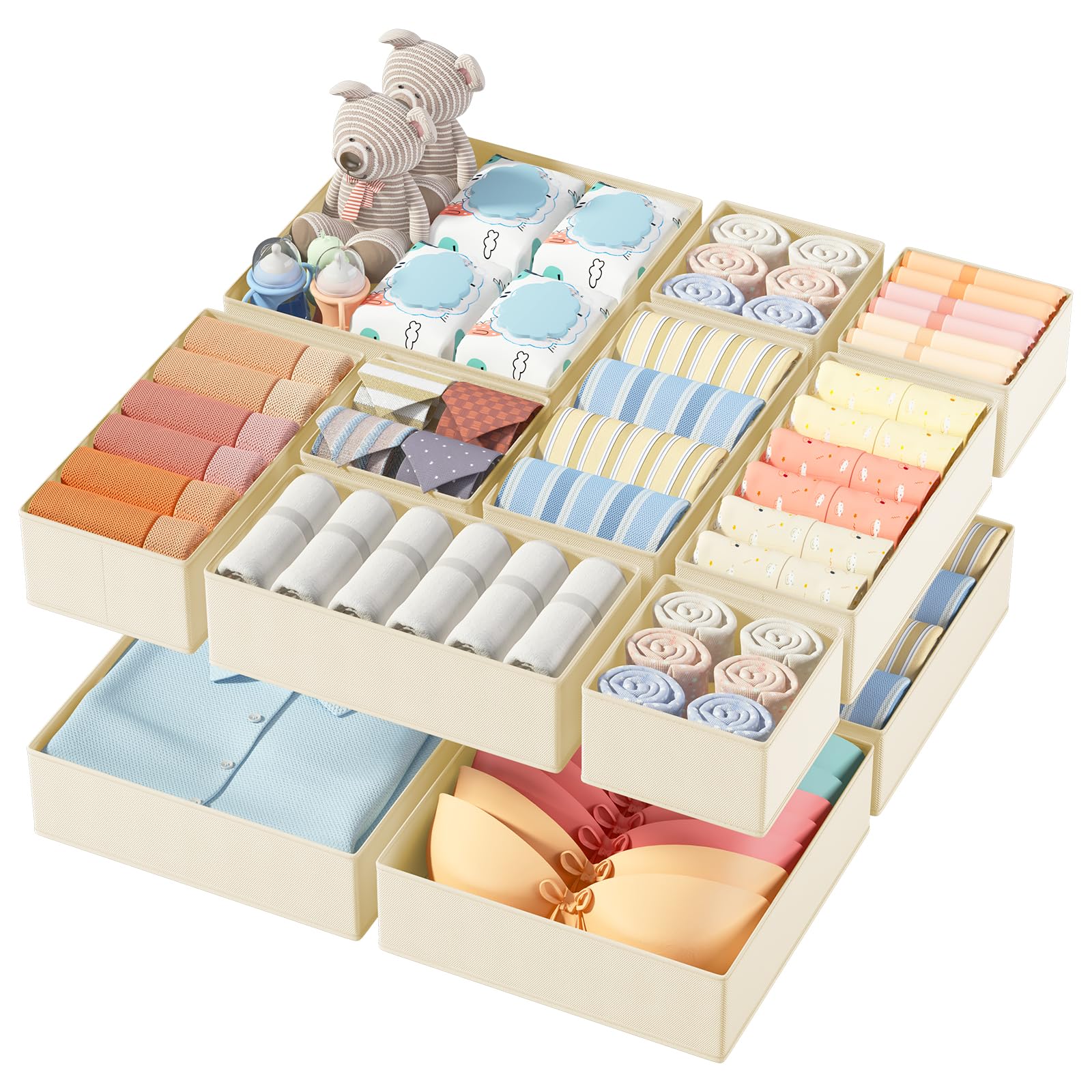 DIMJ 12 Pack Drawer Organisers Foldable Storage Box Fabric Draw Dividers