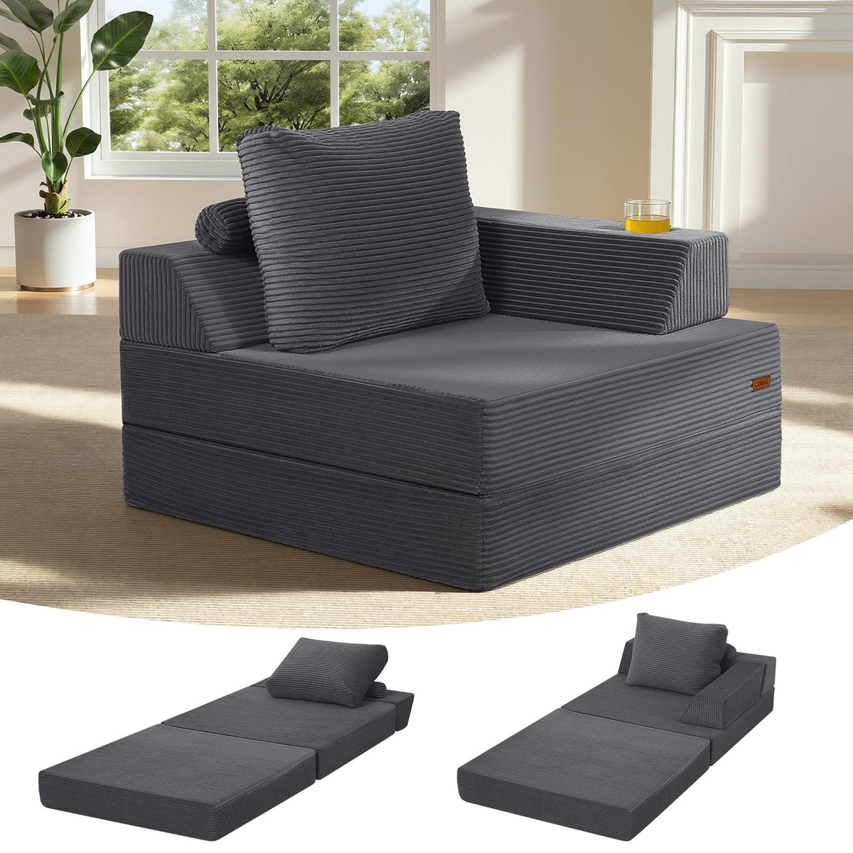 MeMoreCool Folding Sofa Bed Single, Convertible Boneless Couch with Pillow