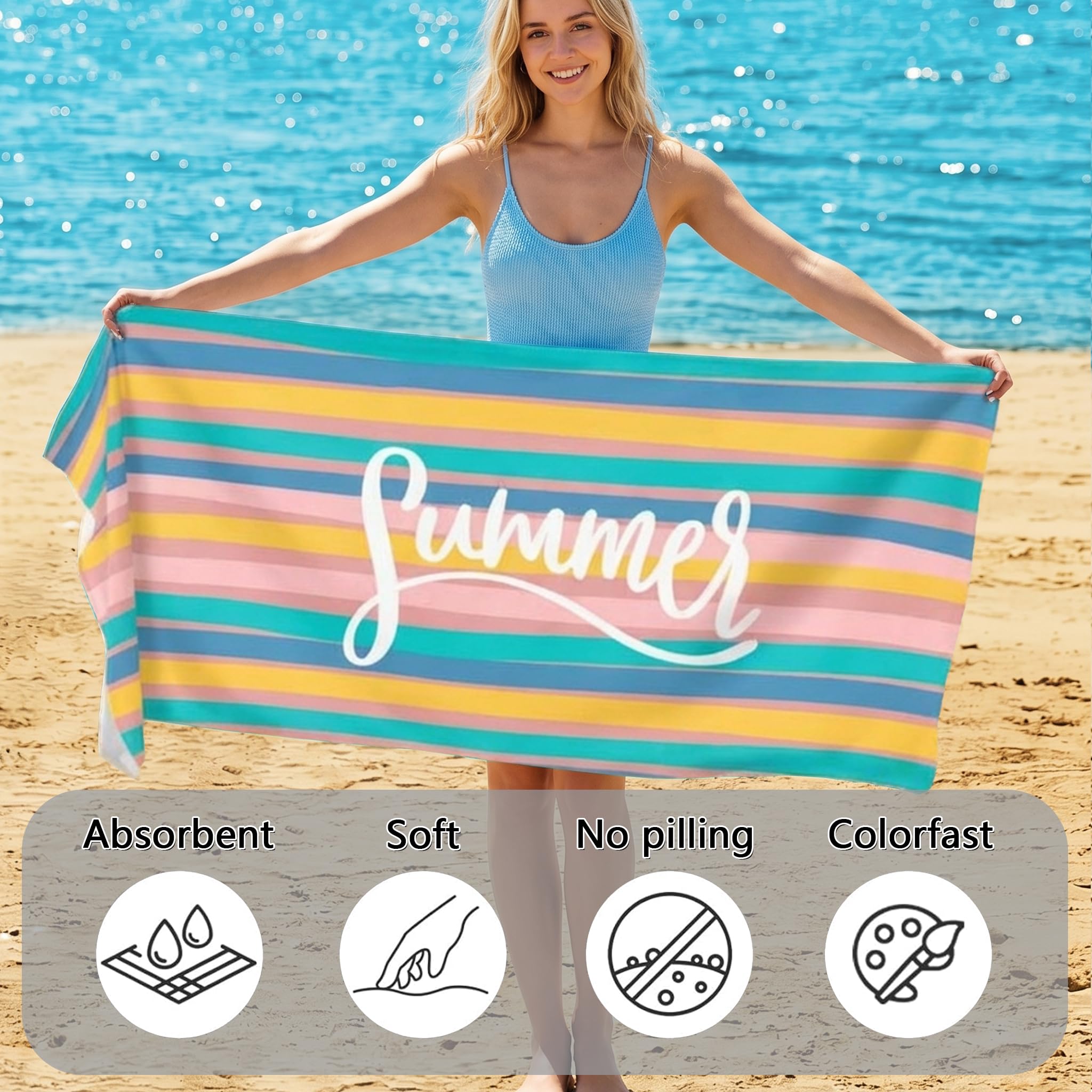 Microfibre Beach Towel Extra Large 160x80cm – Oversized Sand Free Quick Dry Beach Towels for Adults