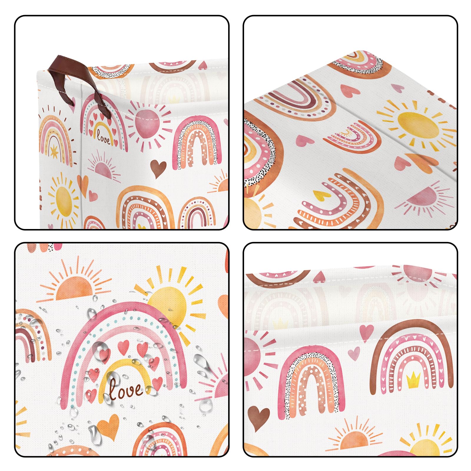 Clastyle Rainbow Baby Laundry Hamper Folding Clothes Kids Storage Basket Waterproof Girls Toy Box for Bedroom,Heart,40x30x30 cm