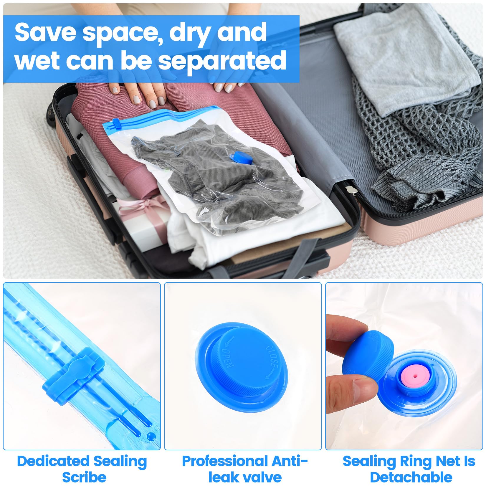 10 Pcs Vacuum Storage BagsVacuum Pack Bags for Clothes, Space Saver Compression Vacuum Bags for Clothing Pillows Duvets Bedding Quilt
