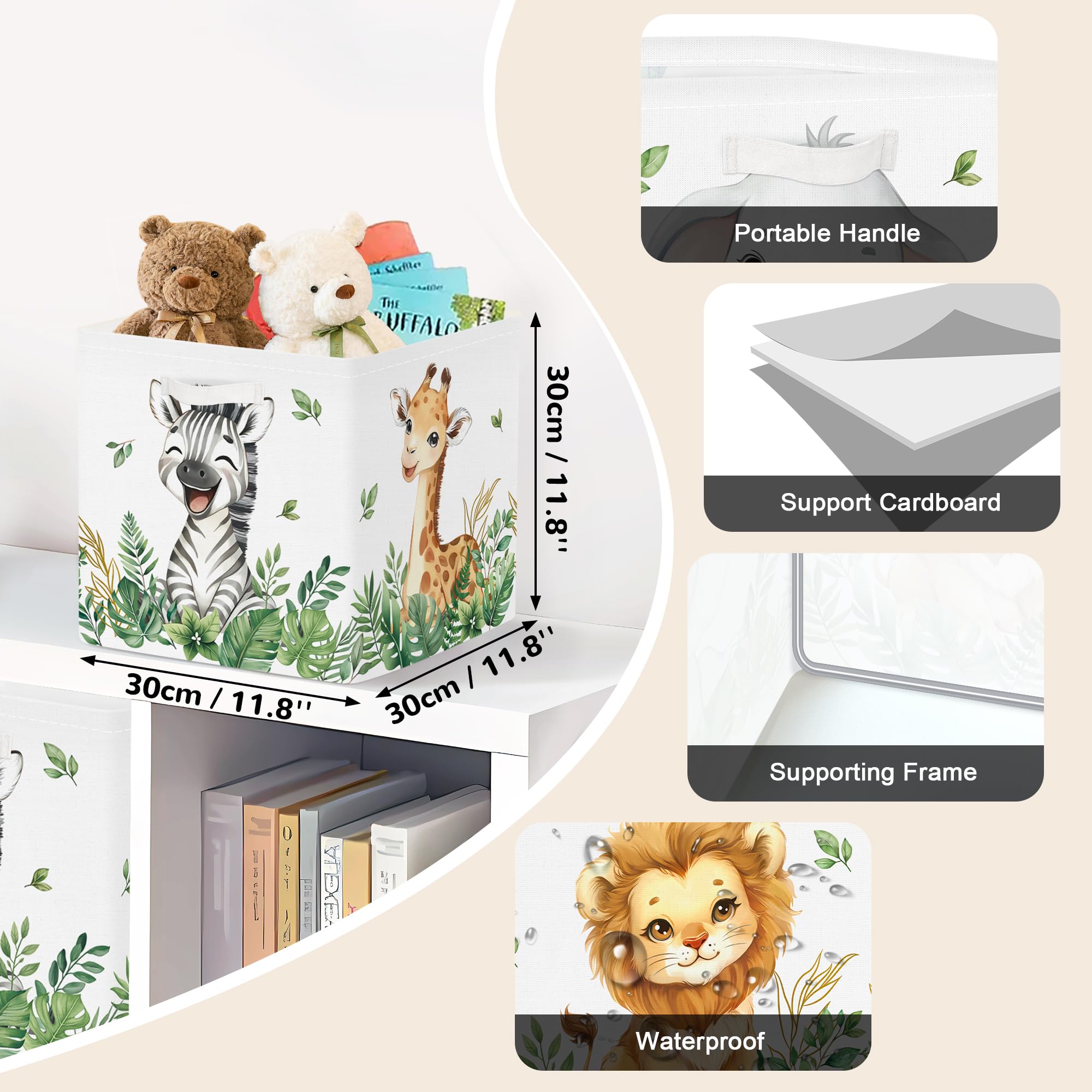 Clastyle 3 pcs Cute Animals Cube Storage Boxes for Shelves Kallax Boxes