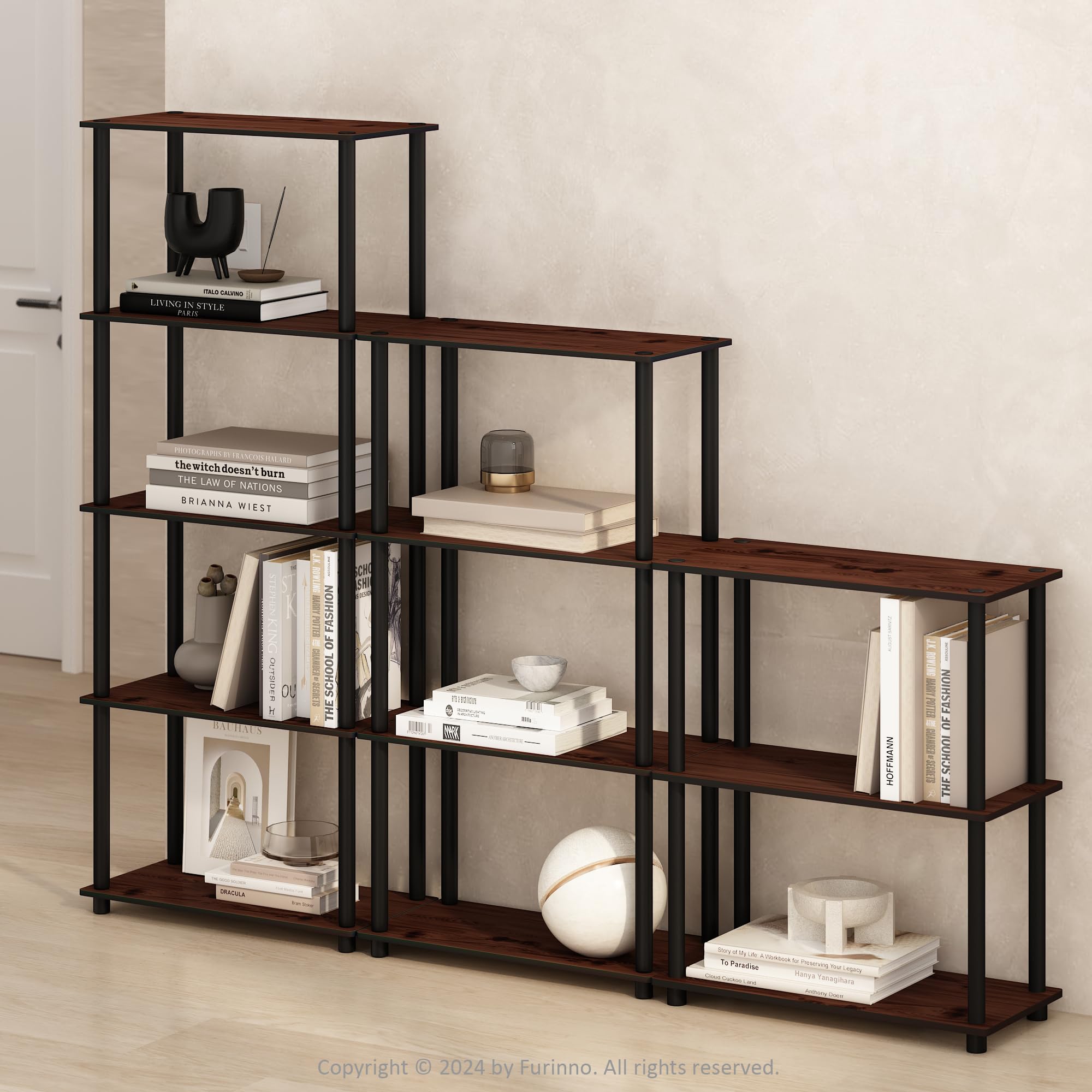 Furinno TURN-N-TUBE Book Shelf, 3-Tier Bookshelf, Bookcase with Multipurpose Compact Display Rack, 11.6 x 23.6 x 29.6, for Living Room, Bedroom