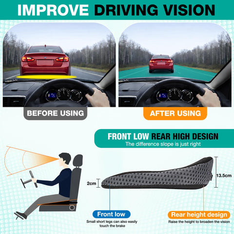 XomRo Car Seat Cushion for Driving Memory Foam Car Wedge Seat Cushion Seat Booster Height Increase Posture Support Breathable 4D Mesh Pad Adjustable