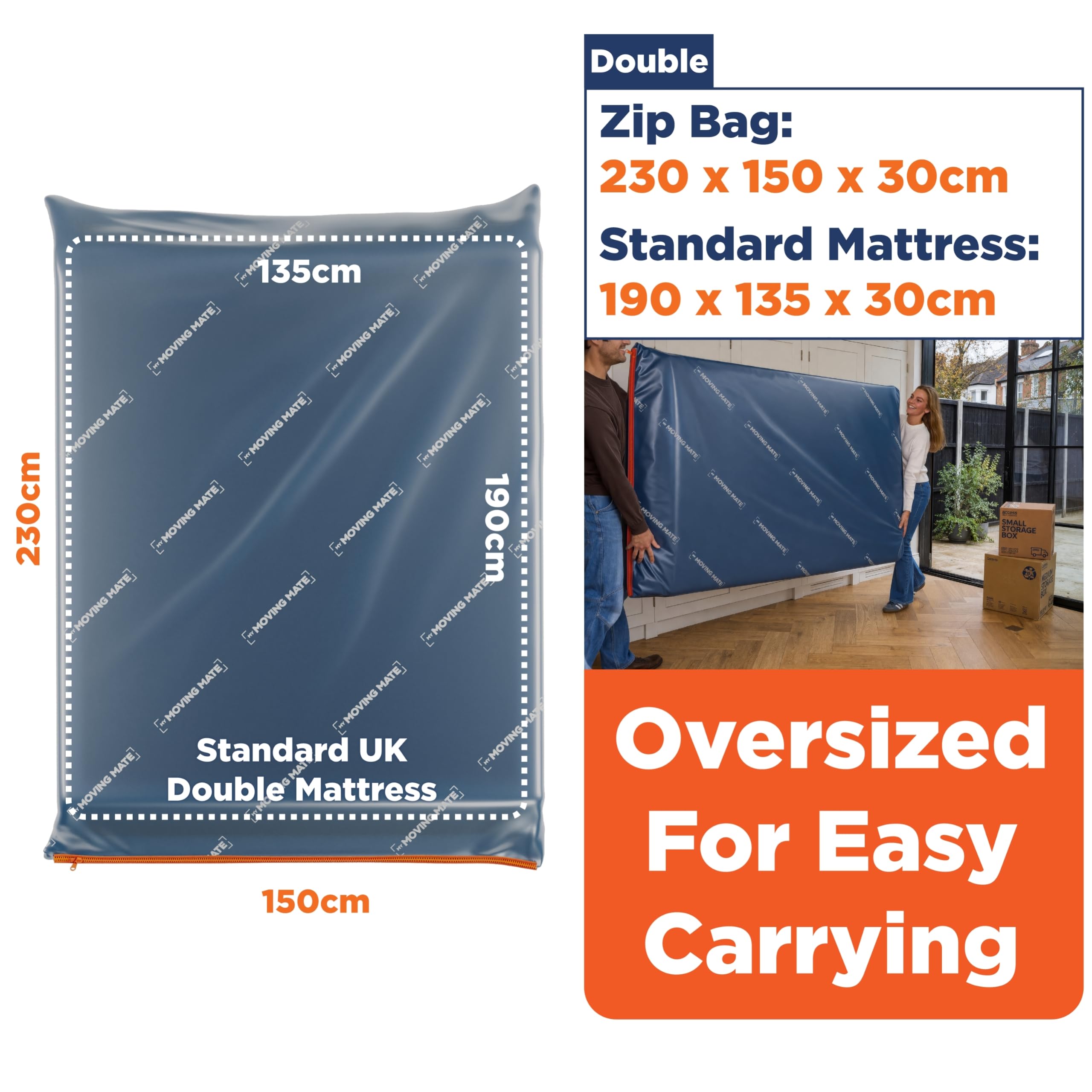 Double Mattress Bag for Moving House and Storage with Zip Cover, 4ft 6