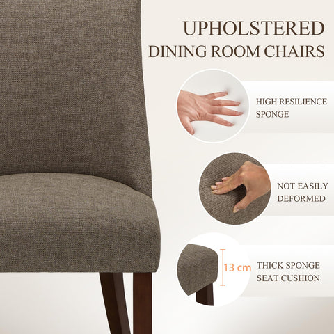 COLAMY Upholstered Dining Chairs Set of 4, Linen Fabric Parsons Dining Room Chairs with Curved Backrest, Solid Rubber Wood Legs