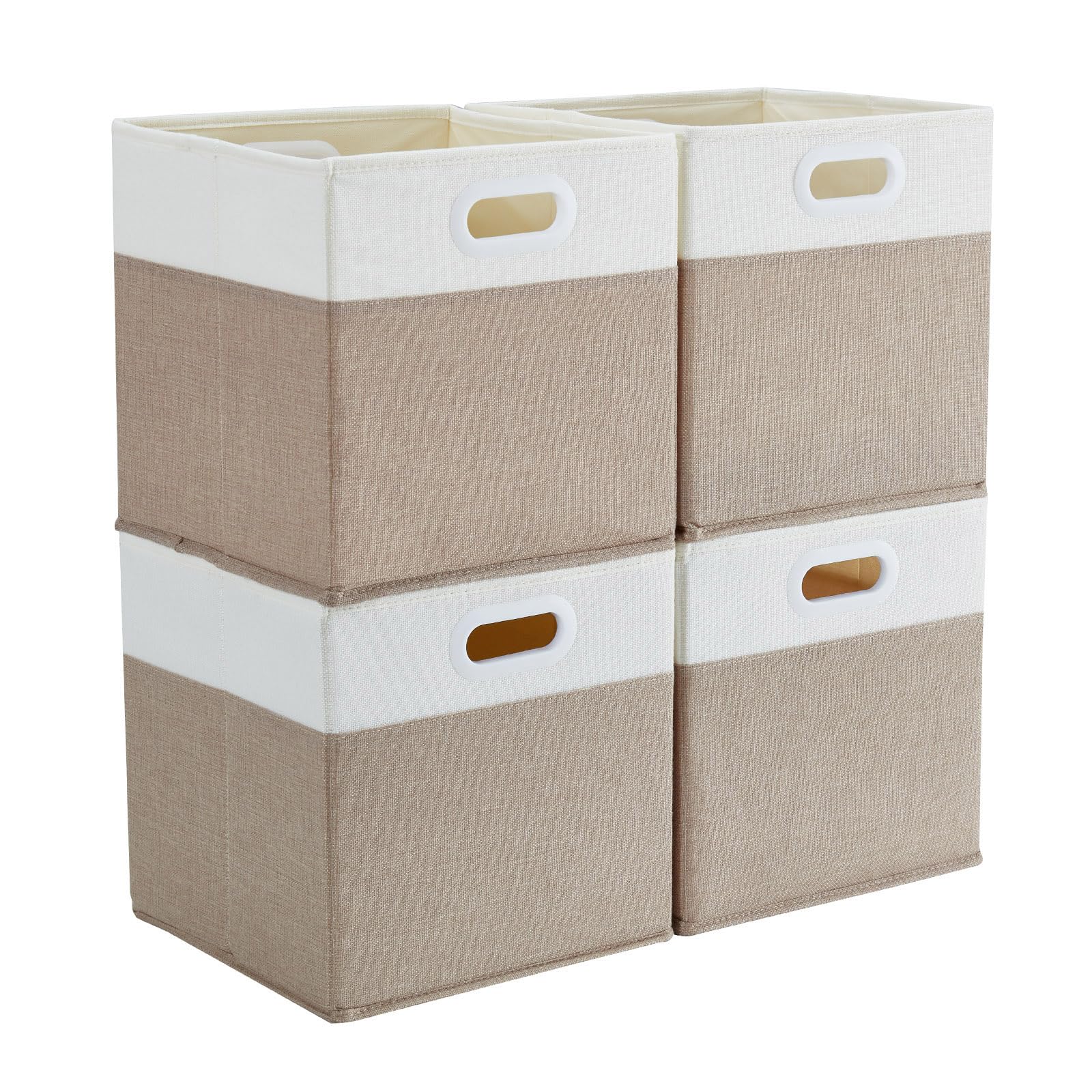 Mangata Cube Storage Boxes 28x28x28 cm, Fabric Storage Cube Baskets for Clothes Bins, Baskets, Chests,Toys (Light Khaki/Cream White, 4Pcs)