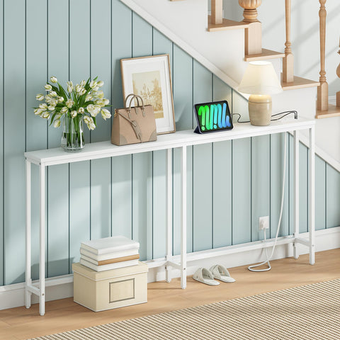 HOOBRO Narrow Console Table with Charging Station, 160 cm Behind Sofa Couch Table, Long Hallway Table, Slim Console Table for Hallway, Entryway