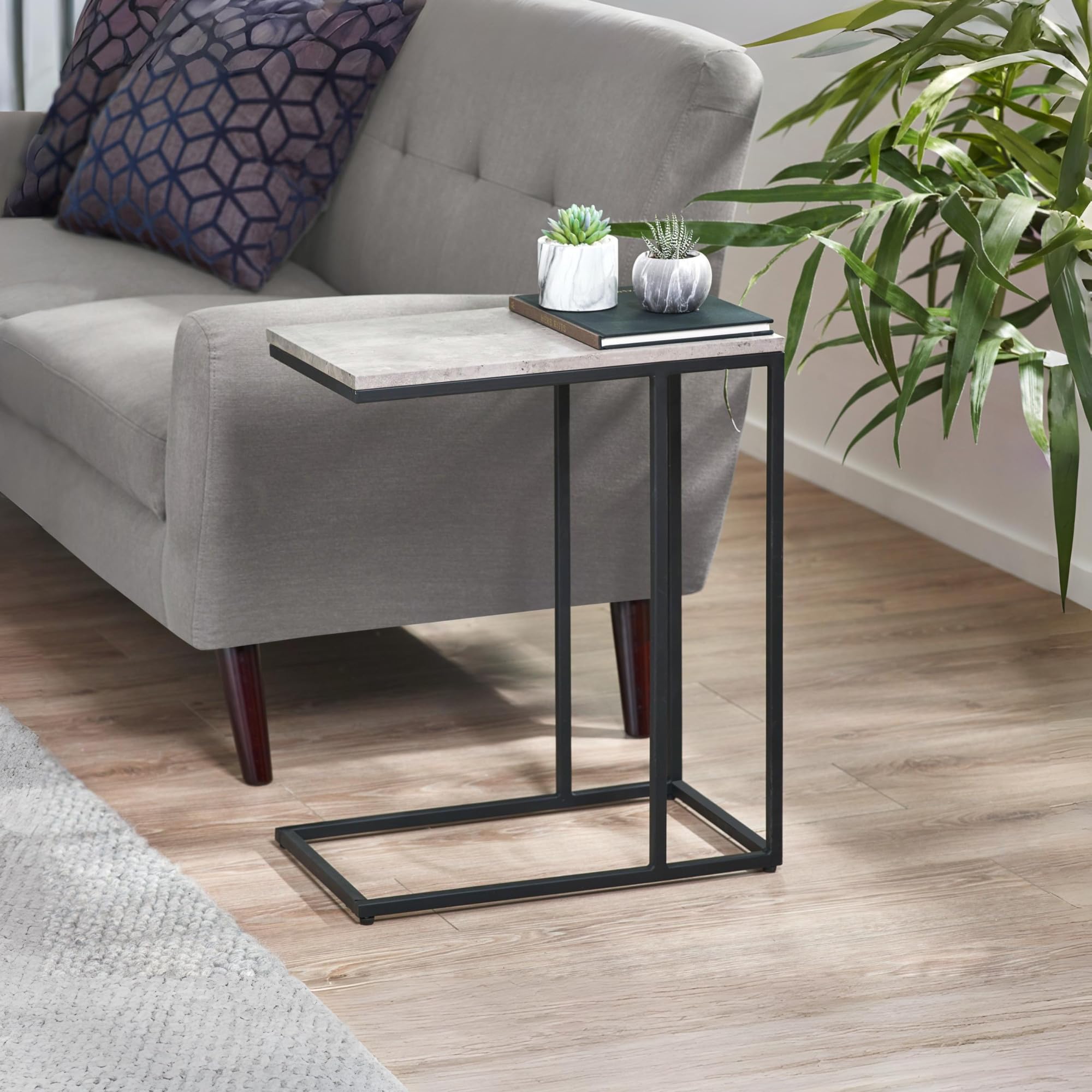Julian Bowen Staten Drinks Table, Concrete Effect/Black