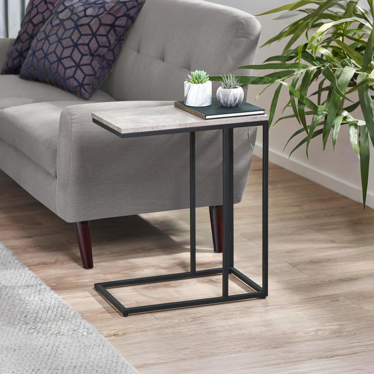 Julian Bowen Staten Drinks Table, Concrete Effect/Black