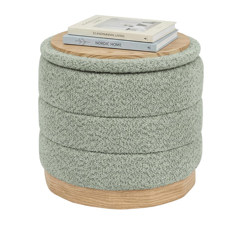 PINPLUS Round Chenille Storage Ottoman, Tray Top, 39x39x37 cm, Sage Green