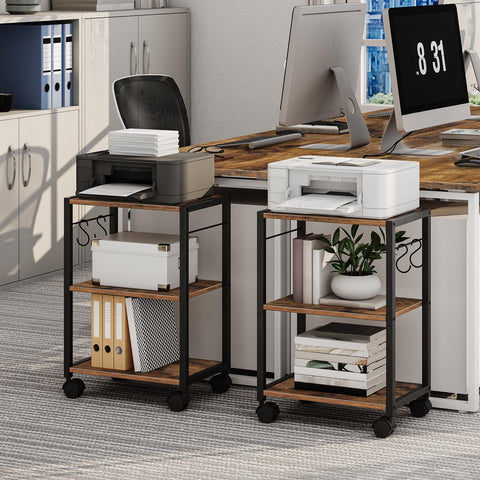MAHANCRIS Printer Stand, 3-Tier Under Desk Printer Cart with Storage Shelf, Heavy Duty Printer Table with Wheels for Home and Office