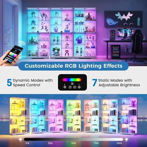 10-Tier Display Cabinets with RGB Lights Human Sensor for Collectibles
