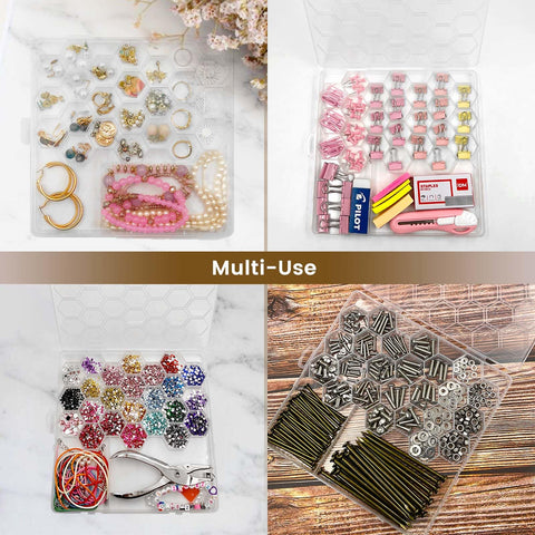 SNAIL GARDEN 4-Pack Secure Seal Bead Storage Boxes with 3 Sizes Grids, 26-Compartment Clear Plastic Organiser with Secure 4-Clasp Lid for Jewellery