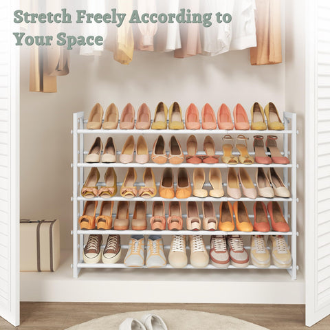 FAVOOSTY 5 Tier Shoe Rack Extendable Metal, Small Shoe Storage Organizer for Closet Inside Wardrobe
