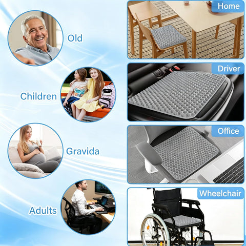 Audasi Gel Seat Cushion, Honeycomb Thick Gel Seat Pad for Bottoms Soft Sitter Cushion Relieving Back Coccyx Pressure Seat Cushions for Car Office