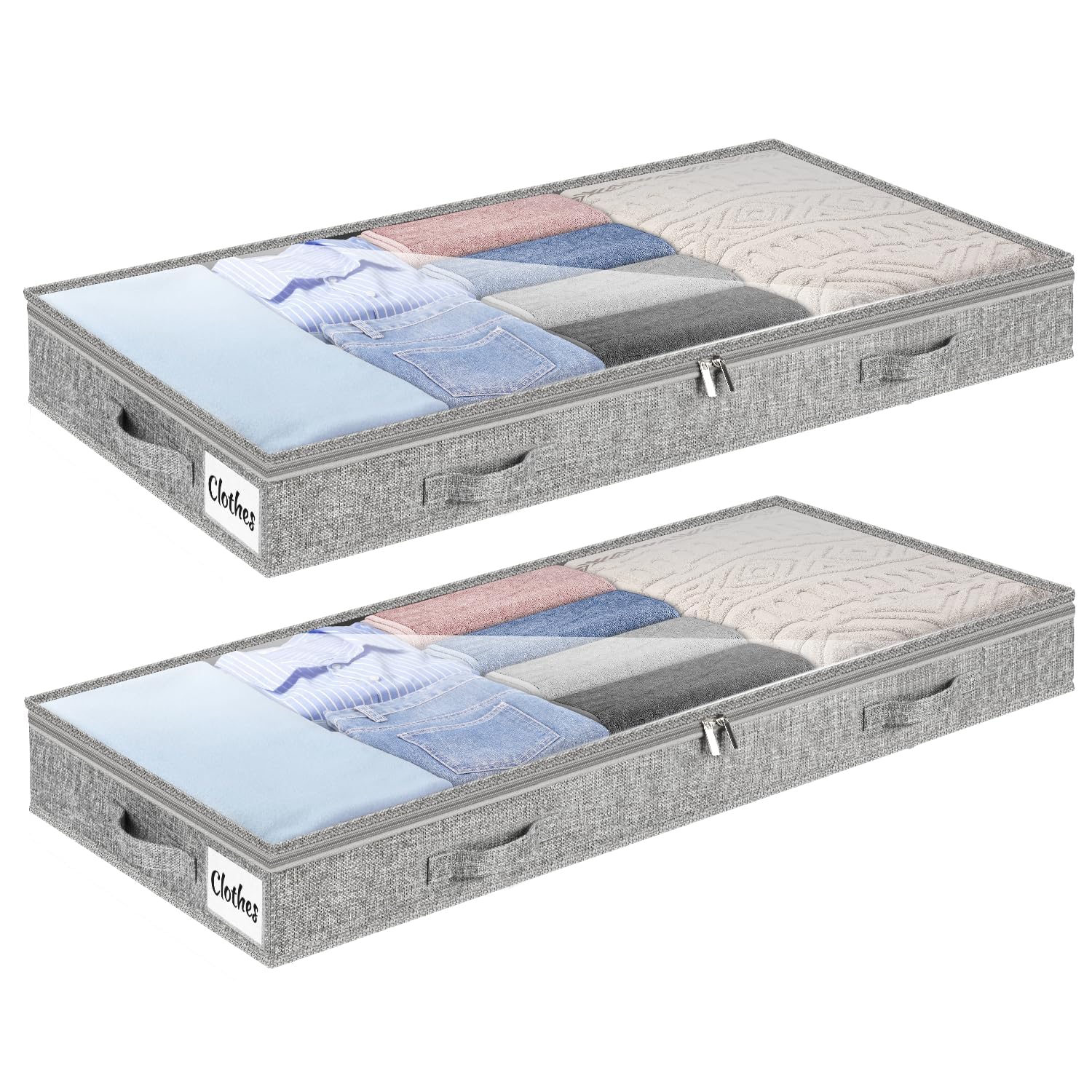 Kukikan Underbed Storage Drawers Set of 2, Lightweight Underbed Clothes Storage Container Bins with No Structure, Shallow Storage Bag for Dorm & Home