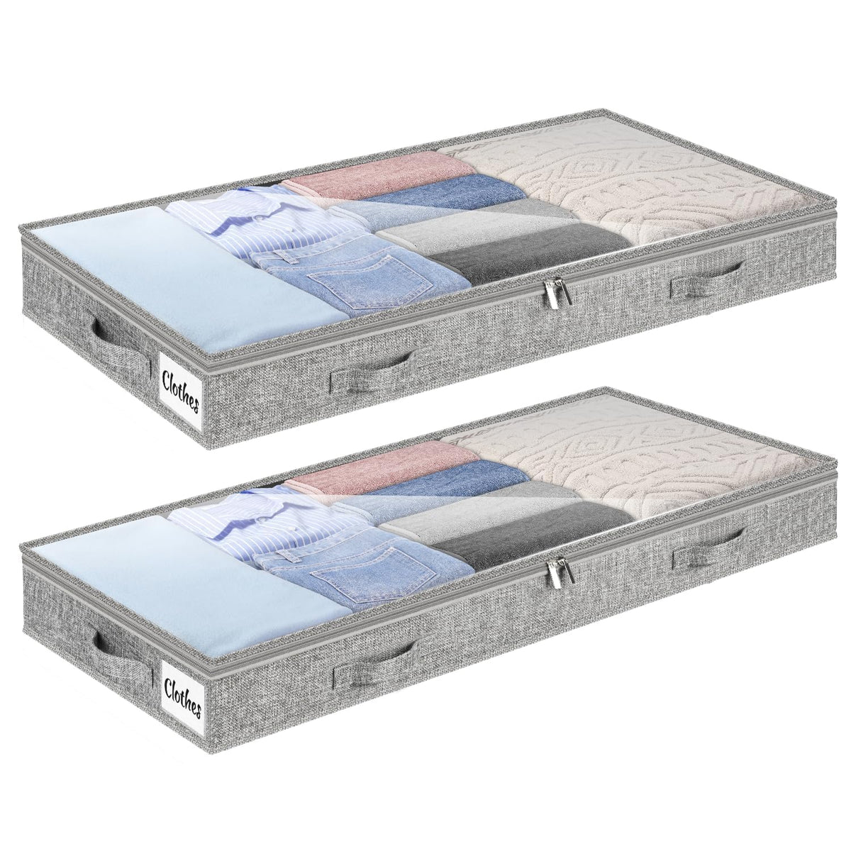 Kukikan Underbed Storage Drawers Set of 2, Lightweight Underbed Clothes Storage Container Bins with No Structure, Shallow Storage Bag for Dorm & Home