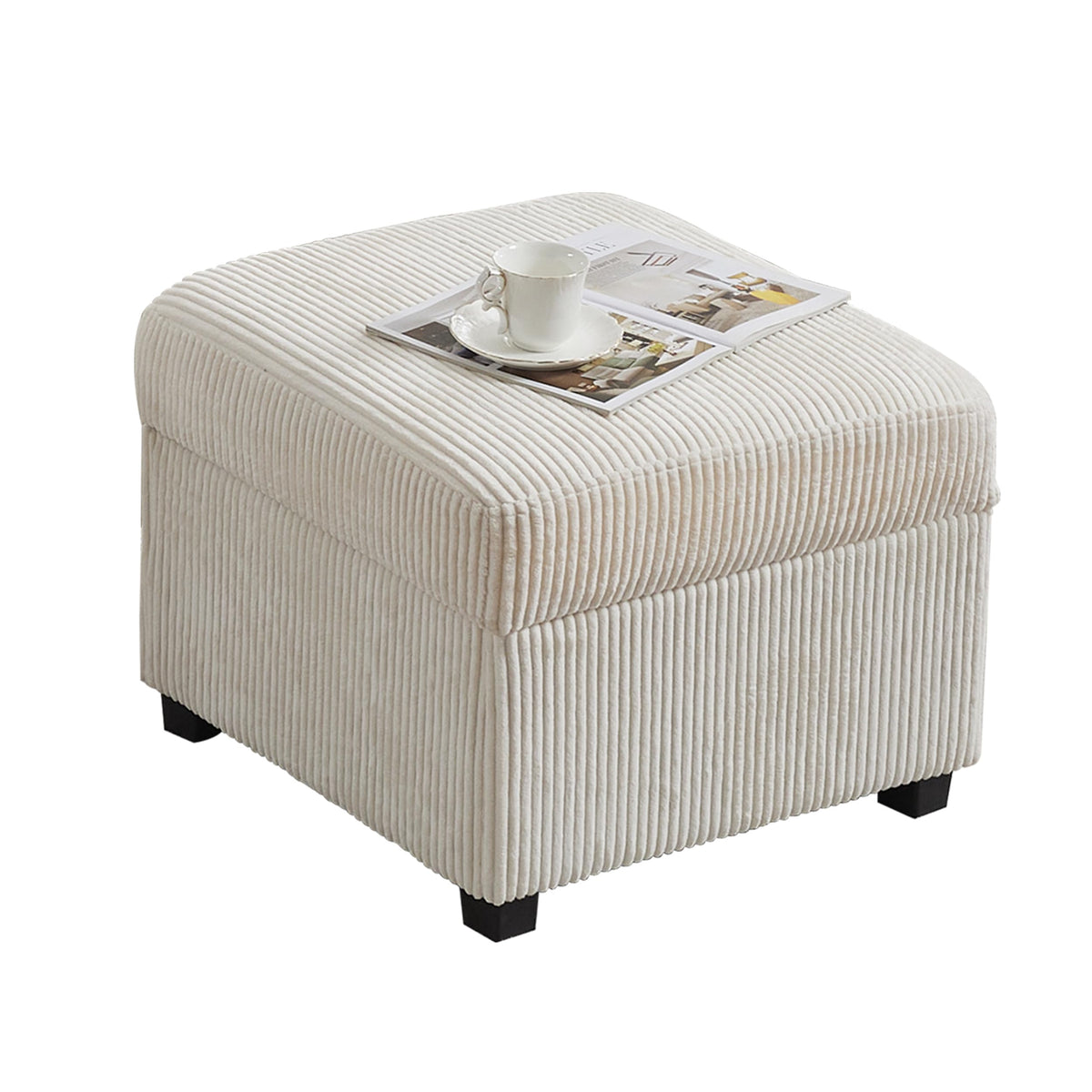 MAXYOYO Ottoman with Storage, 57CM Corduroy Footstool Multipurpose Foot Rest Sofa Stool