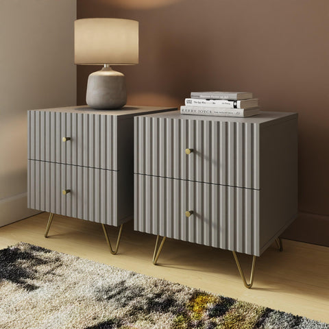 GFW FW Thalia Bedside Table Set of 2, Modern Grey Nightstands with Textured Finish & 2 Drawer Storage