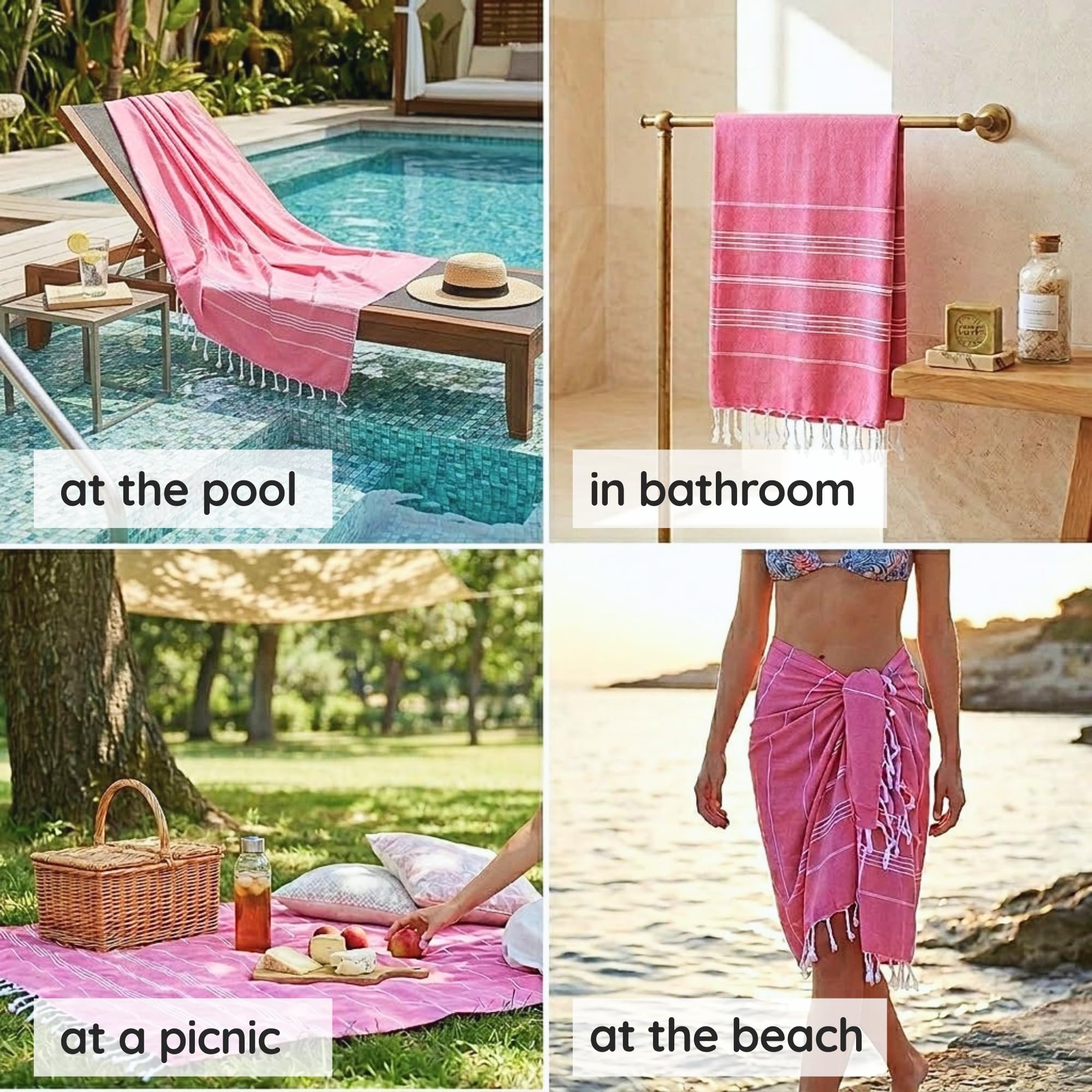 Blue Beach Turkish Towel - 100x180cm Large Turkish Hammam Peshtemal Towel - Super Absorbent, Quick Dry, Sand Free, Lightweight