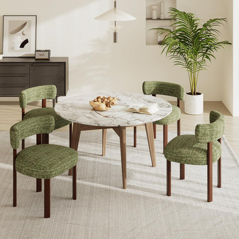 COLAMY Wooden Dining Chairs Set of 4, Fabric Chairs for Dining Room with Open Curved Backrest and Thick Seat Cushion