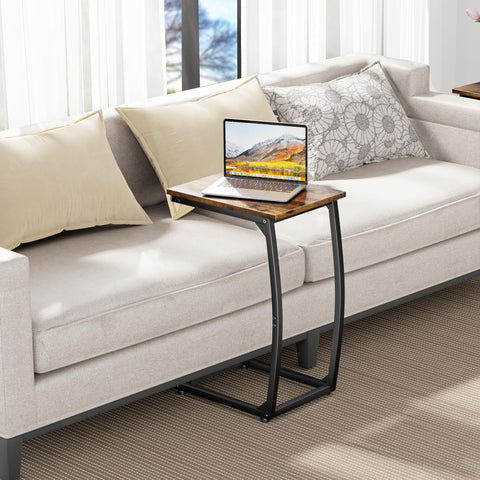 LAKEMID C Shaped Side Table,C Table End Table,Small Sofa Table with Metal Frame,Couch Table for Small Spaces, TV Tray Table for Living Room Bedroom