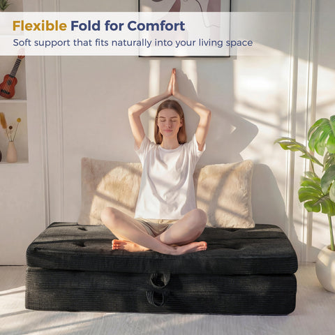 MAXYOYO Folding Mattress Single, Comfy Foldable Sofa Couch Bed, Guest Mattress with Handles Floor Futon Sofa Bed for Guest