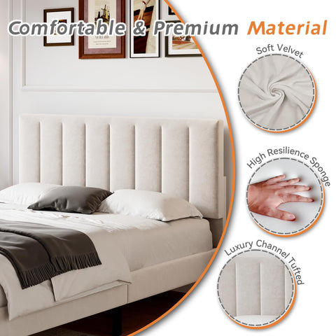 Merax 4ft6 Upholstered Bed Double Bed Frame with Adjustable Headboard,Children's bed,Youth bed,Guest bed,Velvet, Solid Wood Slats,Easy Assembly