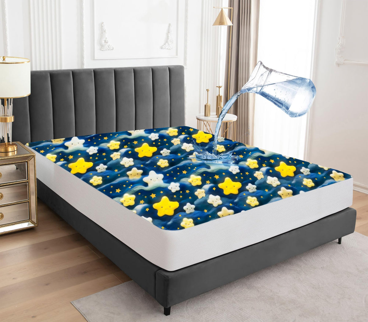 Sufdari Waterproof Mattress Protector double,135x190cm Mattress Cover for Bed,30cm Deep Pocket Fitted Sheet Style Mattress Protector with Elastic