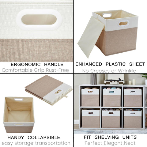 Mangata Cube Storage Boxes 28x28x28 cm, Fabric Storage Cube Baskets for Clothes Bins, Baskets, Chests,Toys (Light Khaki/Cream White, 4Pcs)