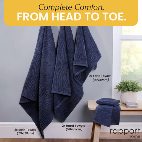 Rapport Home Safari 6-Piece Towel Bale | Bale Midnight Blue | Luxurious 100% Cotton 500gsm Bathroom Set
