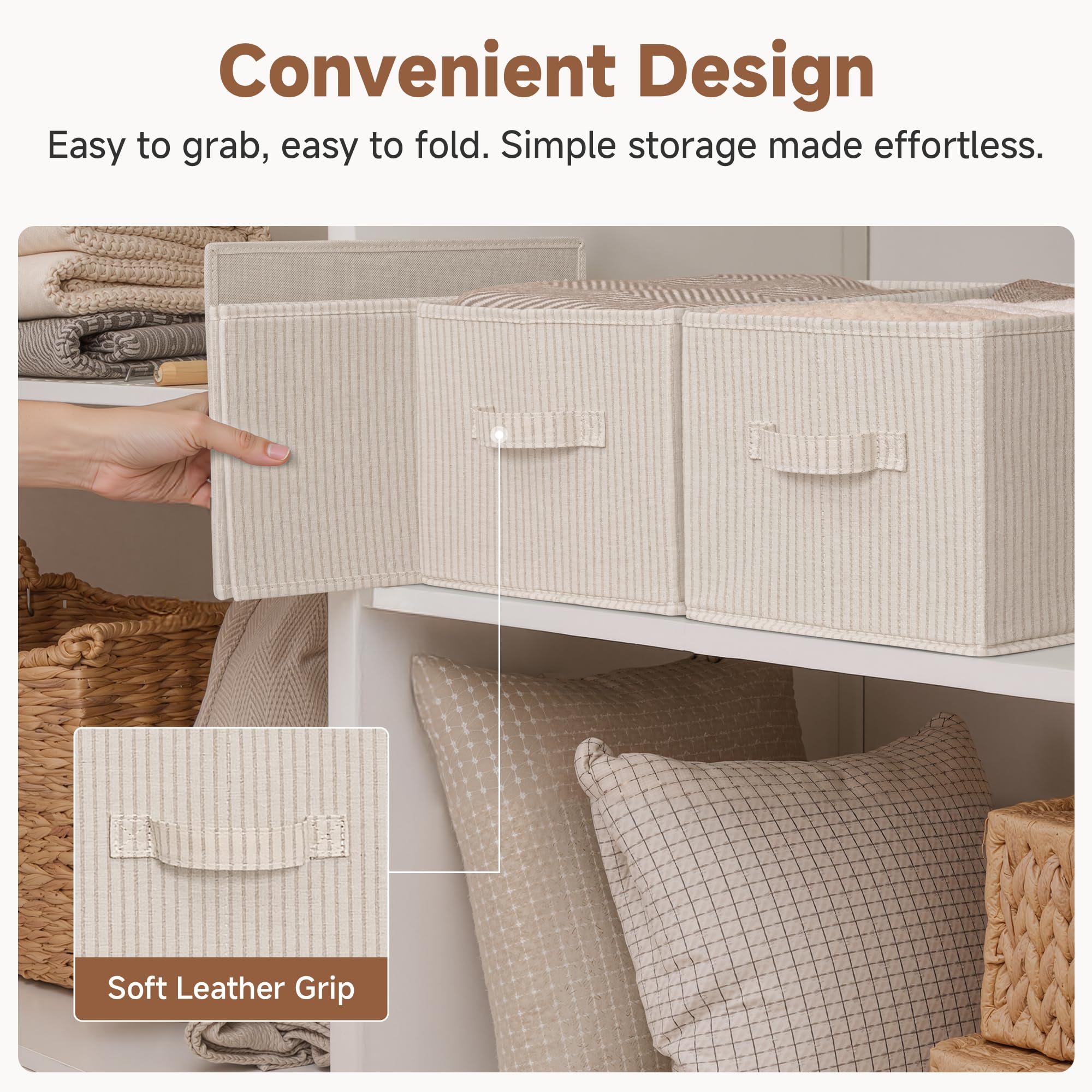 StorageWorks Shelf Storage Boxes, Large Storage Baskets for Shelves, Rectangular Wardrobe Organisers with Handles