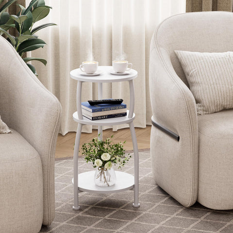 Yuede Round Side Table, 3 Tier Slim Round Coffee Table, Small End Table with Storage Shelf, Bedside Table, for Living Room, Bedroom, Small Space