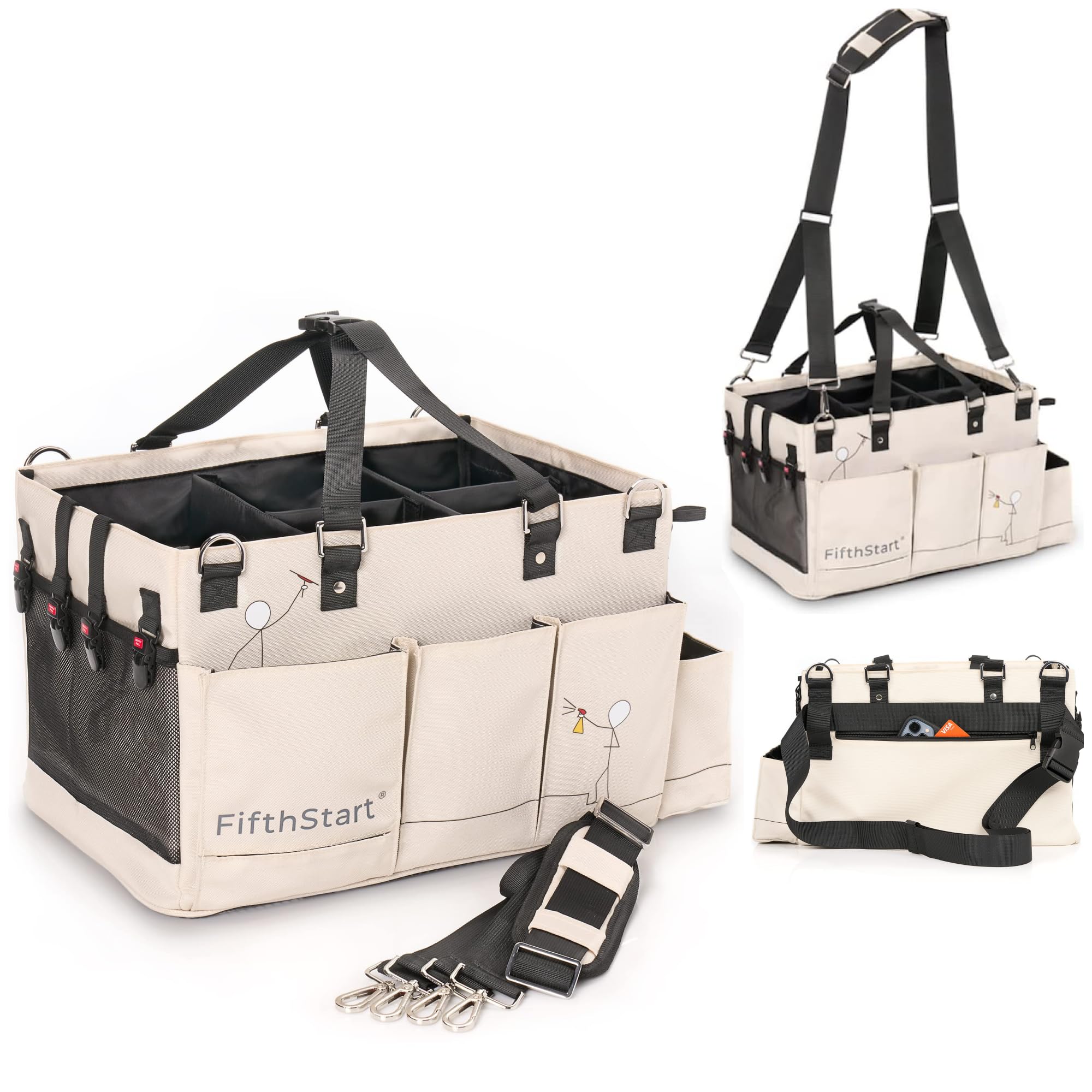 FifthStart Multipurpose Cleaning Caddy with Handle, Waist & Shoulder Strap - Nappy Caddy - 9 Pockets & Easily Cleaned