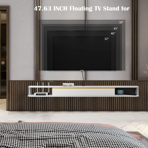 Pmnianhua Floating TV Stand, Wall Mounted Entertainment Center TV Media Console, Floating Shelves with Door
