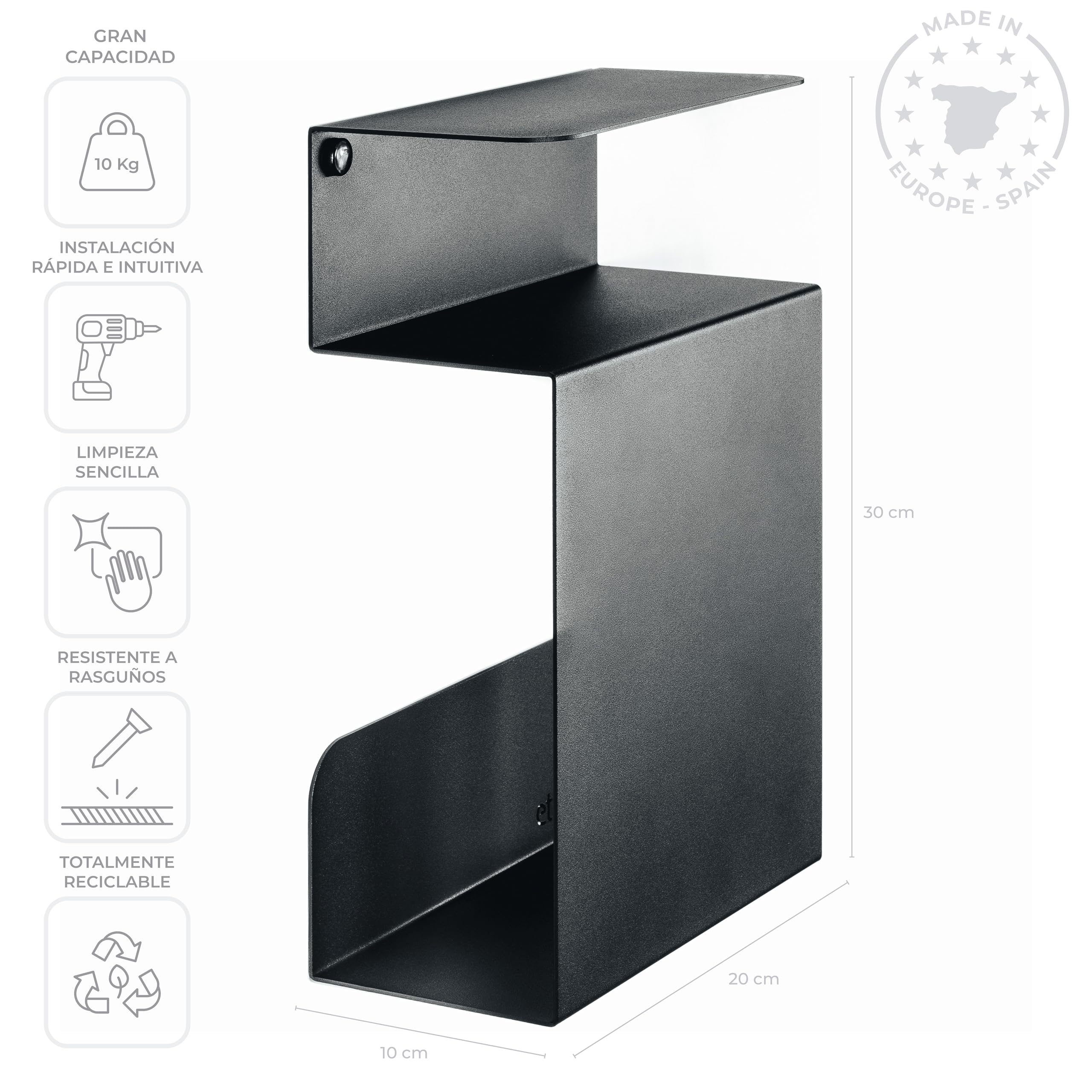 etterr Bedside Cabinet | Steel Bed Side Table | Black Floating Narrow Table | Made in Europe