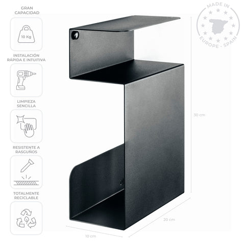 etterr Set of 2 Narrow Floating Bedside Tables | 100% Steel | Black | Made in Europe