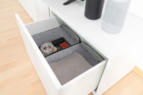 MIQIO® Design Felt Storage Box, Set of 4, with leather handle, 12x10x6 inch, Storage Baskets, Folding Box, Organiser Boxes, Dark Grey