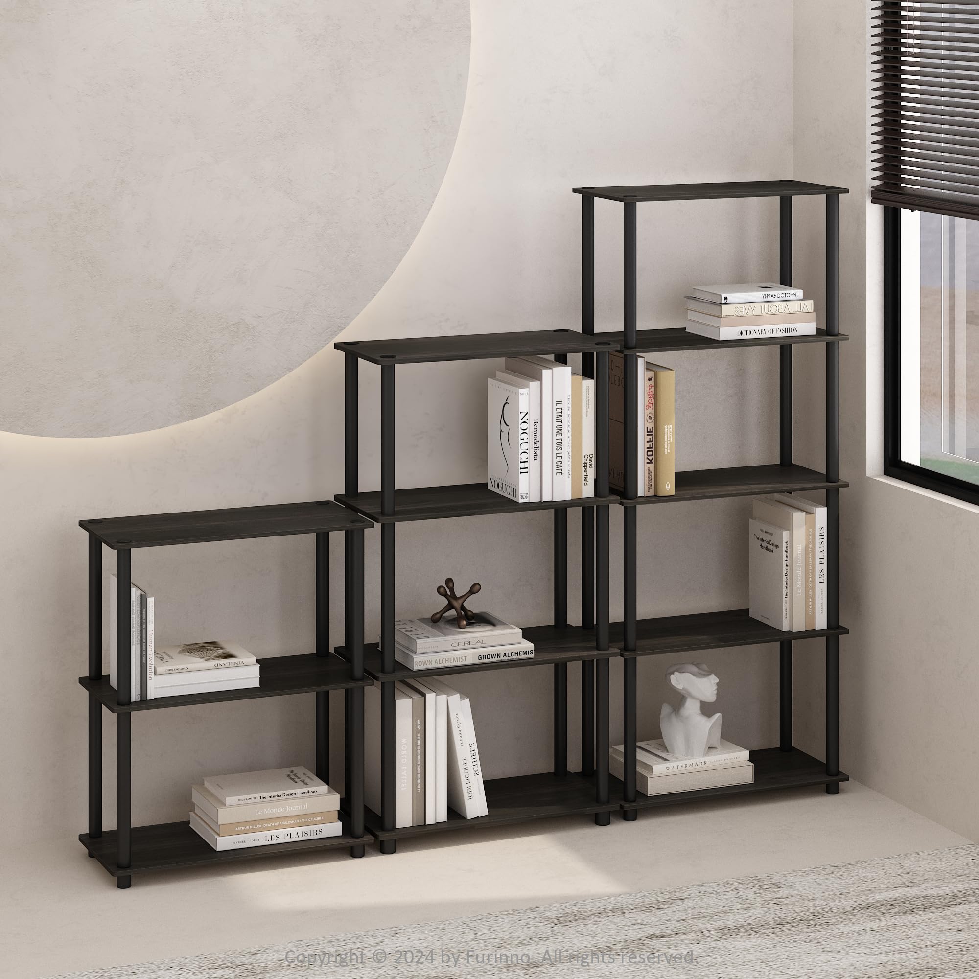 Furinno TURN-N-TUBE Book Shelf, 4-Tier Bookshelf, Bookcase with Multipurpose Compact Display Rack, 29.46 x 59.94 x 109.73 cm, for Living Room