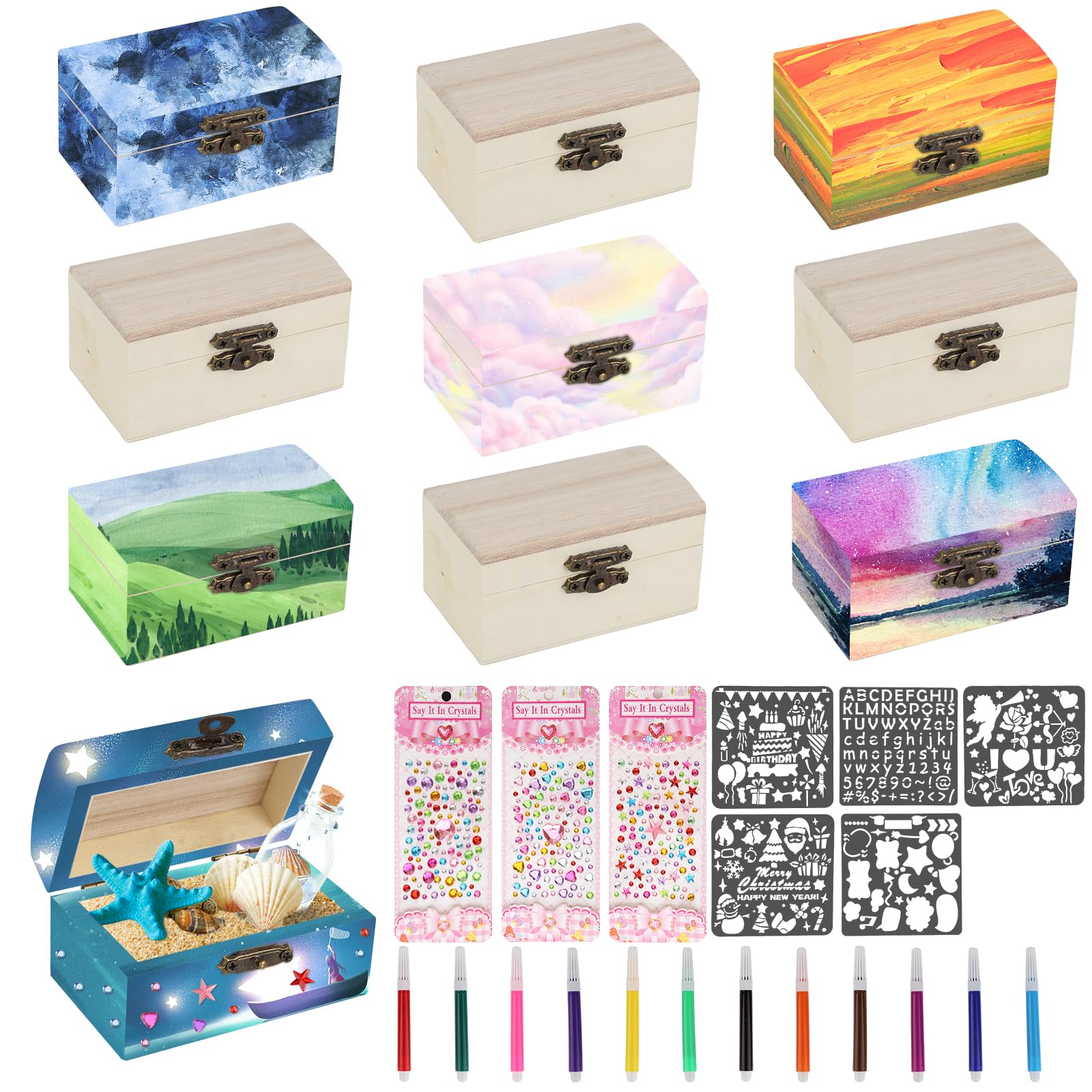 lahnao 10 Pieces Wooden Box with Lid, Mini Wooden Box With Hinged Lid, 5x5x9cm Small Wooden Box for Children's Birthday Parties