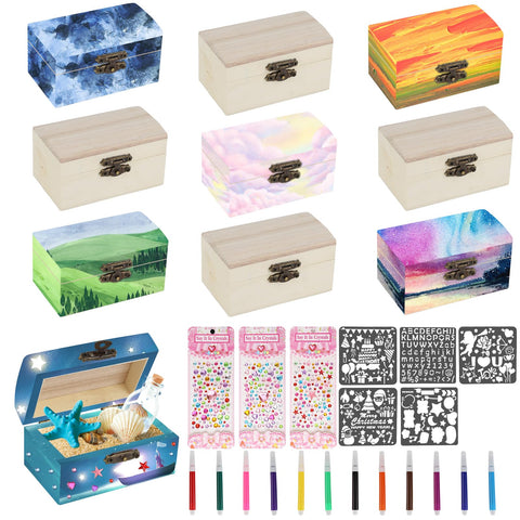 lahnao 10 Pieces Wooden Box with Lid, Mini Wooden Box With Hinged Lid, 5x5x9cm Small Wooden Box for Children's Birthday Parties