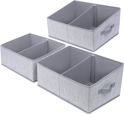 DIMJ 3 Pack Storage Boxes with Compartment, Foldable Storage Basket with Reinforced Handle