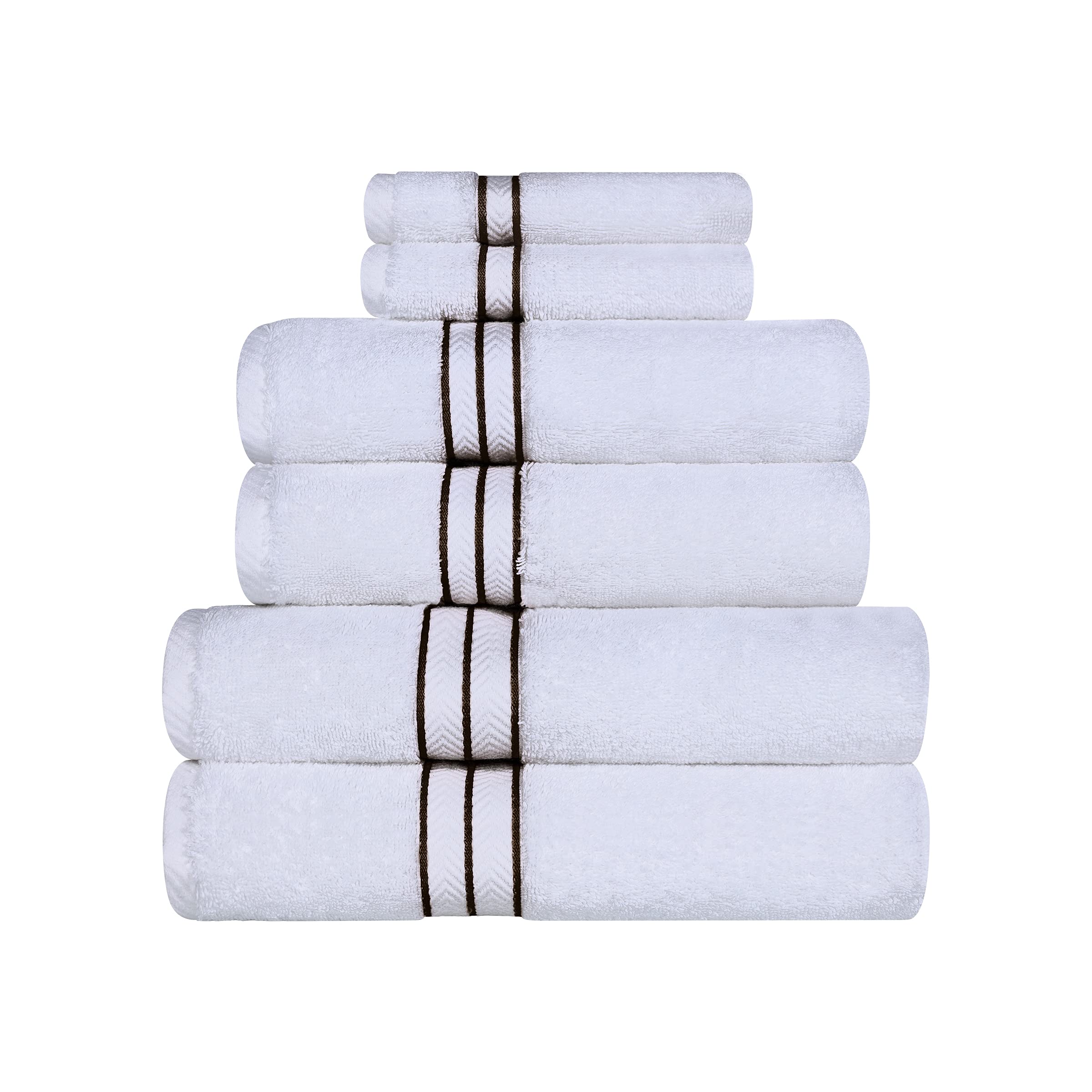 Home City, 100% Cotton, Towel Set, White/Chocolate - Towel