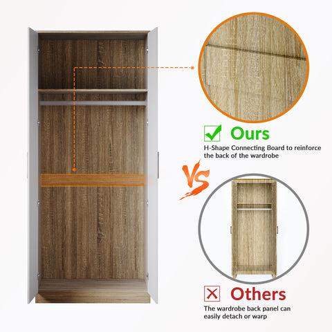 ELEGANT Soft Close 2 Door Wardrobe High Gloss White-Oak, 178x76x47cm