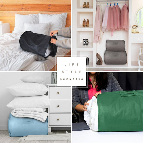 Simpson & Ruxton Hoesh UK Grey Double Duvet Storage Bag - Breathable Cotton Under Bed Blanket, Comforter & Quilt Holder Organizer