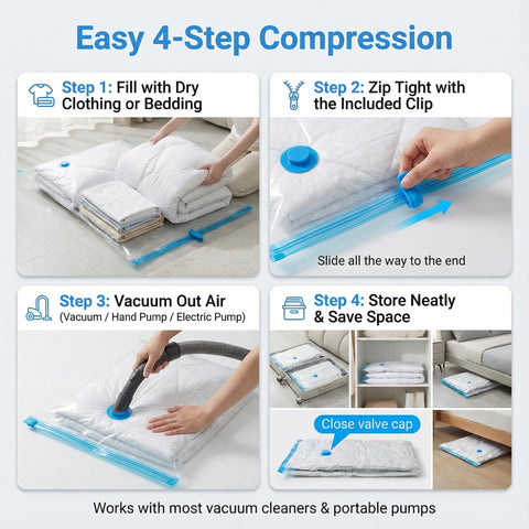 Barpre 6-Pack Jumbo Vacuum Storage Bags | Space Saving Vacuum Pack Bags for Clothes & Bedding | 80% More Storage | 100cm x 70cm (39” x 28”)