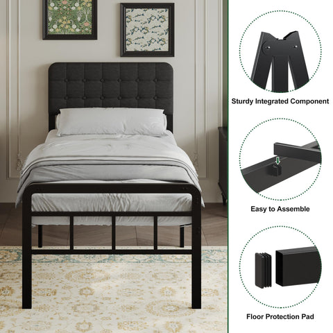 EMODA Small Single Bed Frame with Upholstered Headboard and Footboard